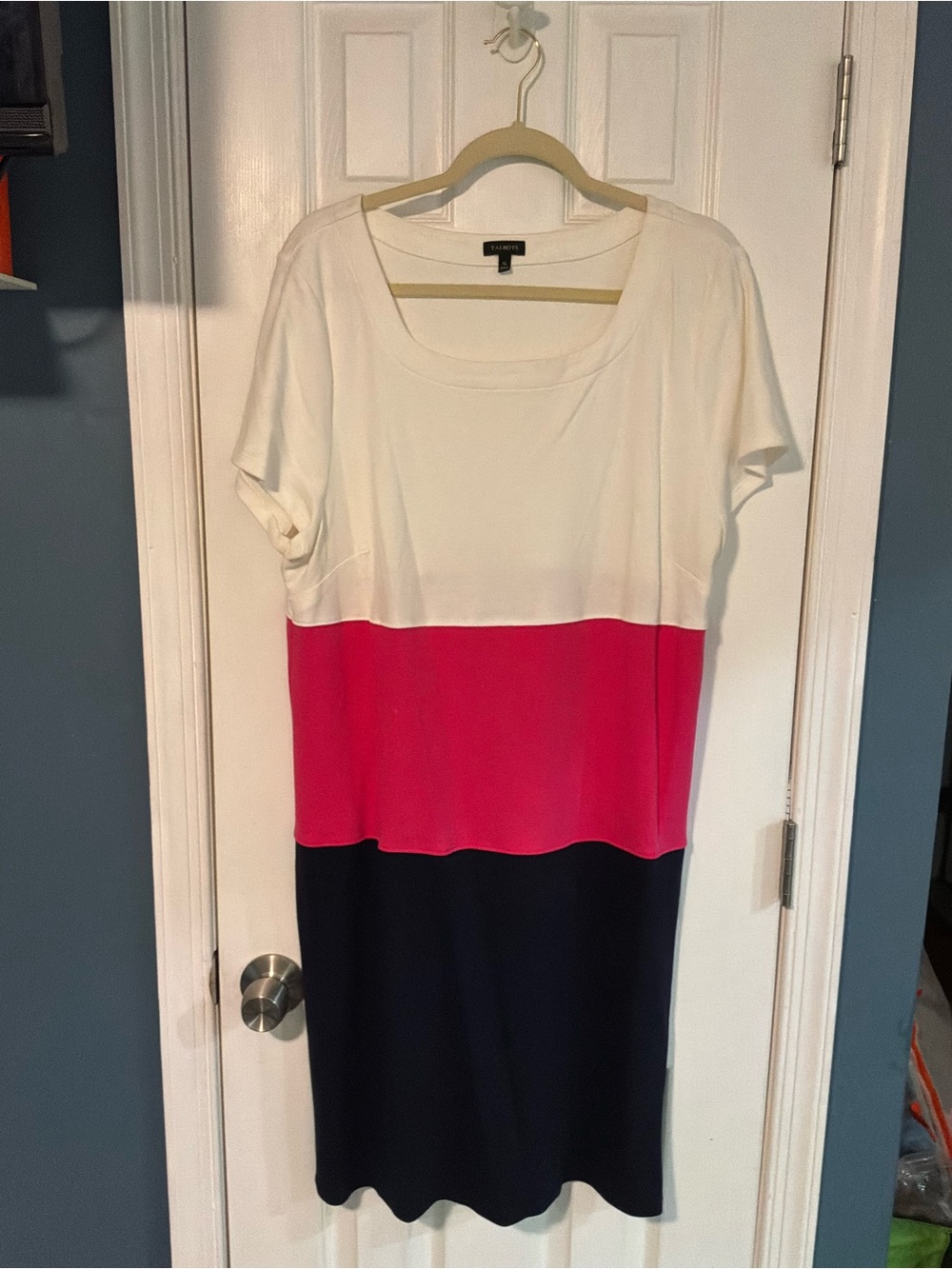 Talbots White Pink Navy Colorblock Tunic Dress